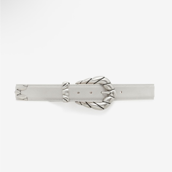 IRO Embella Suede Leather Belt With Sculpted Buckle Size 65 Cream Silver Western main image 5